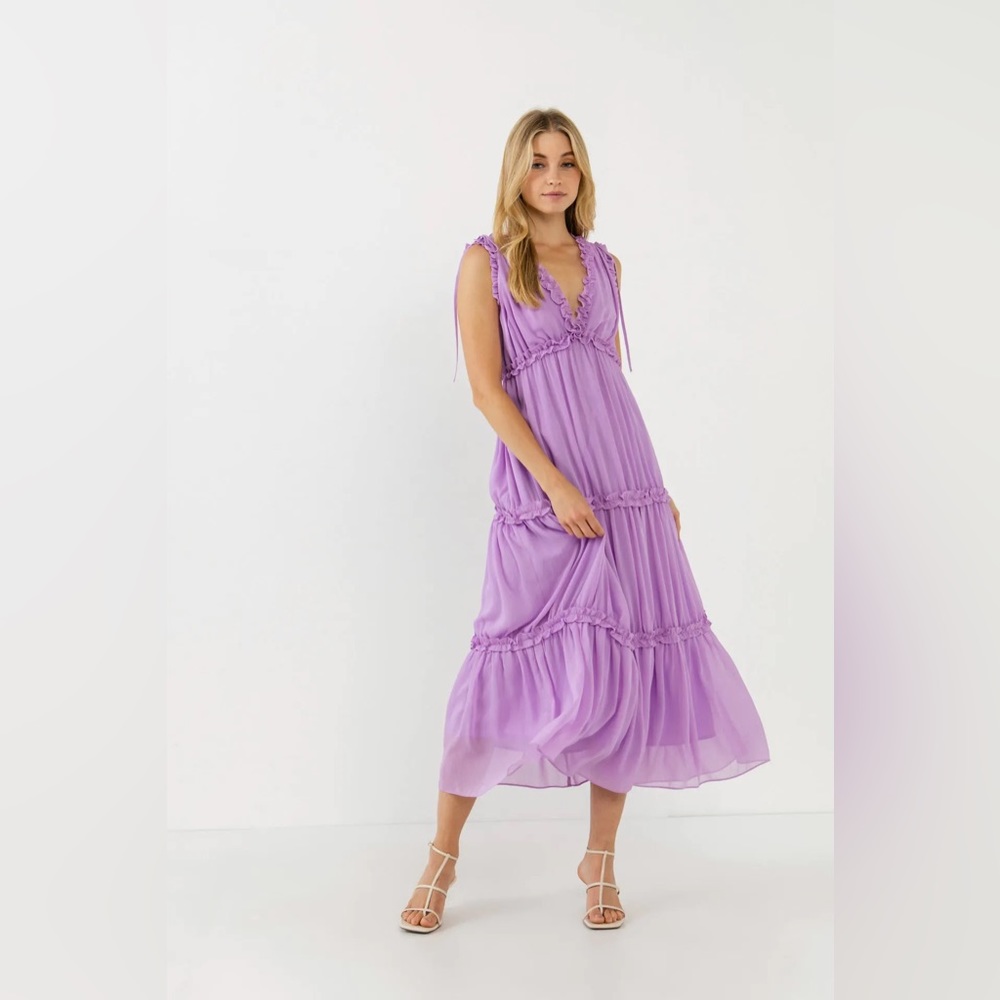 Endless Rose ~ Flowy Maxi Dress with Ruffle in Lilac